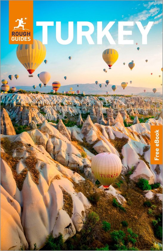 Livre "Rough Guides TURKEY" avec montgolfières survolant un paysage rocheux.