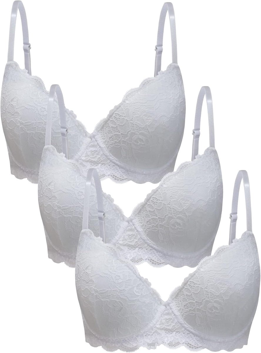 Damesbeha, push-up, gevoerd, met beugel, pioenroos, azalea, gardenia, lavendel, alpenviooltjes, optie 1 en 3 stuks, balconino kant en microvezel