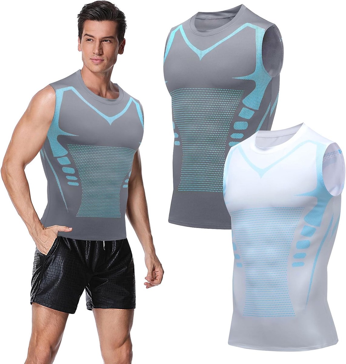 2 stuks 2024 ionic shaping vest, ionic shaping herenonderhemd, buikweg-onderhemd, lichaamsvriendelijk, ademend ijs-zijdeweefsel, sportkleding voor mannen
