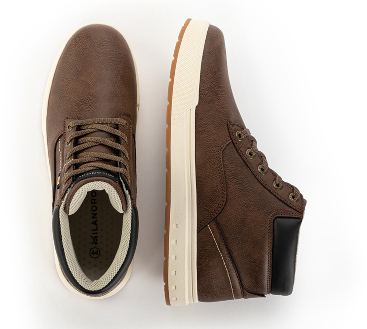 Milanoro - Comfortabele herensneakers met stevige profielzool - Donkerbruin - Maat 42