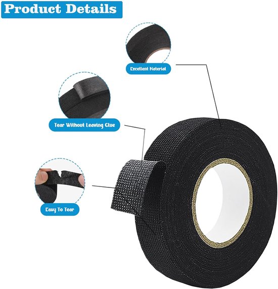 5 stuks plakband Zwart 15 m x 19 mm kabelboom plakband voor auto motorfiets kabelboom viltband reparatie, kabelboomband Zelfklevend hittebestendig — afbeelding 5
