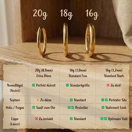 Titanium neusring, neuspiercing, ring, hoepel clicker, hypoallergene segmentring, piercing voor neus, septum, helix, tragus, conch, lip, zilver, goud, 16G, 18G, 20G, dikte & 6 mm, 8 mm, 10 — afbeelding 2