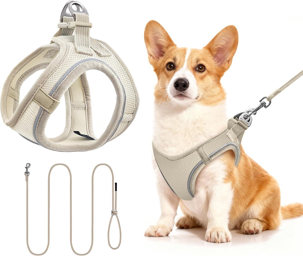 Kattenharnas en riem set voor Katten Kleine Honden(M, beige)