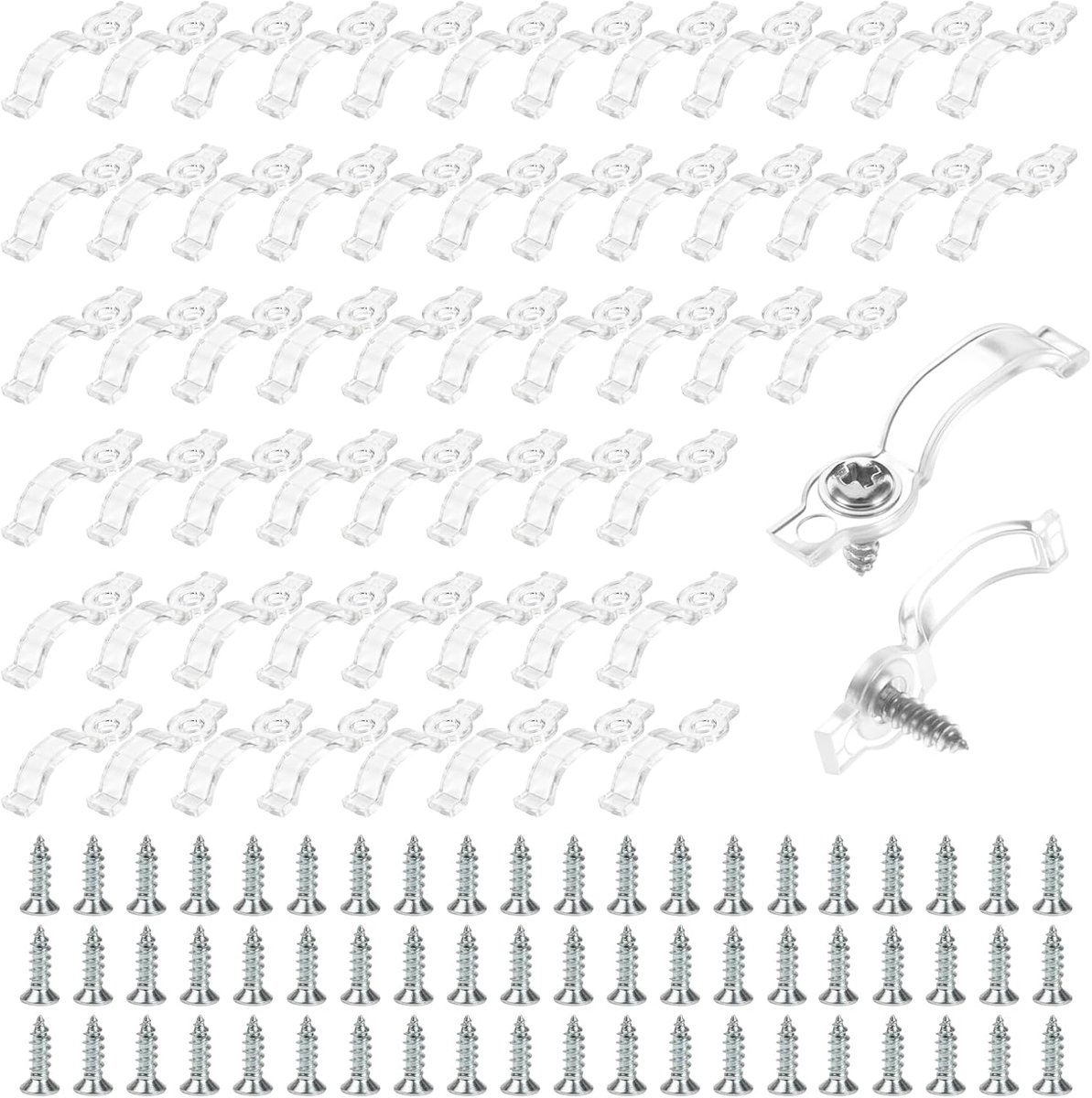 100 stuks ledstriphouders voor 12 mm ledstrips, transparante ledbandhouders met 100 schroeven, geschikt voor SMD 3528 3014 5050 5630, voor ledstrips 8 mm, 9 mm, 10 mm, energie-efficiëntie