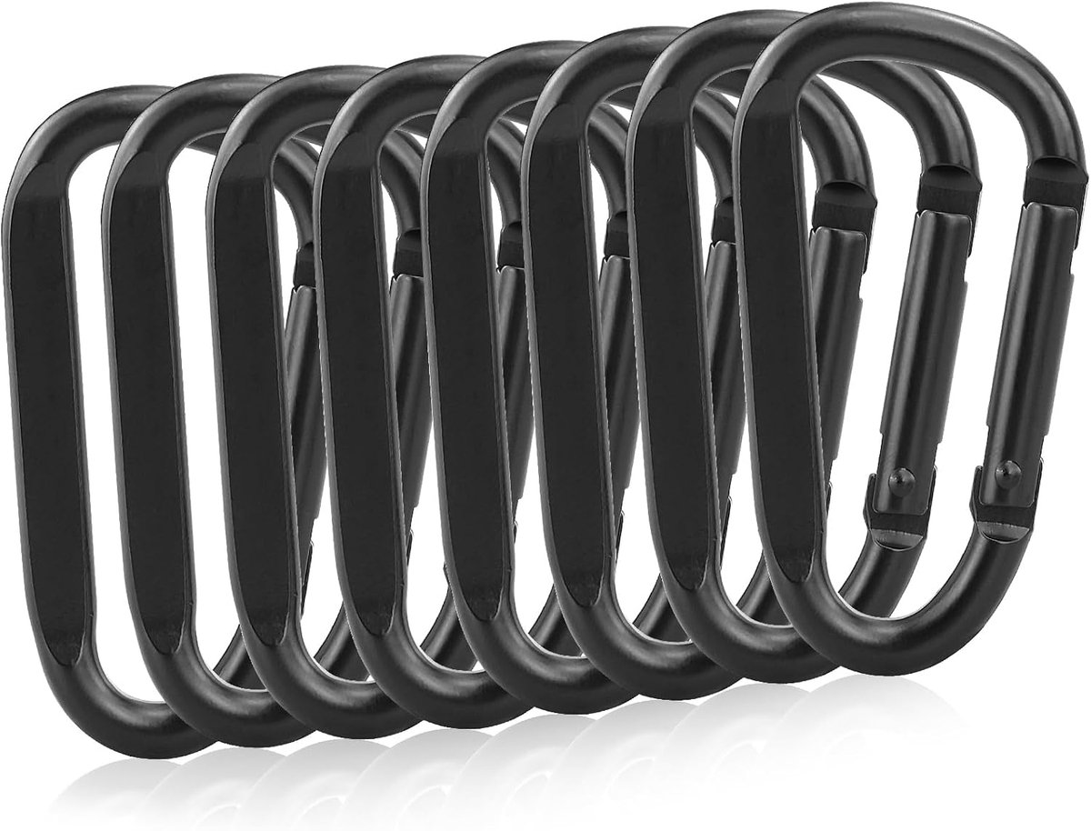 Schroefkarabijnhaak 6,7 cm, karabijnhaak, D-clip, karabijnhaak aluminium, karabijnhaak aluminium, materiaalkarabijnhaak, draagkarabijnhaak met sleutelring - zwart