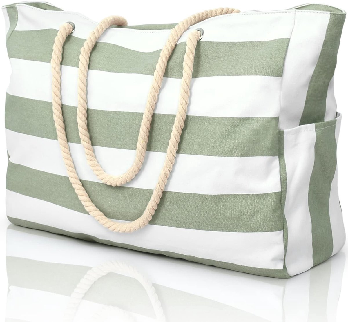 Grote Waterdichte Strandtas met Rits, Gestreept, Ideaal voor Vakantie, Shopping en Dagjes Uit