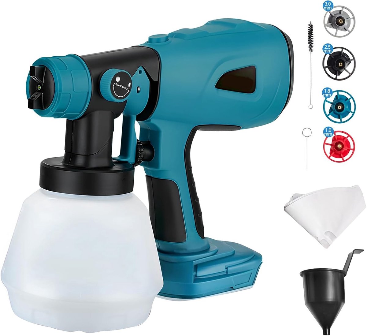 Draadloze Verfspuit met 4 Nozzles en 1000ml Container voor Muren, Schuttingen en Doe-Het-Zelf Projecten