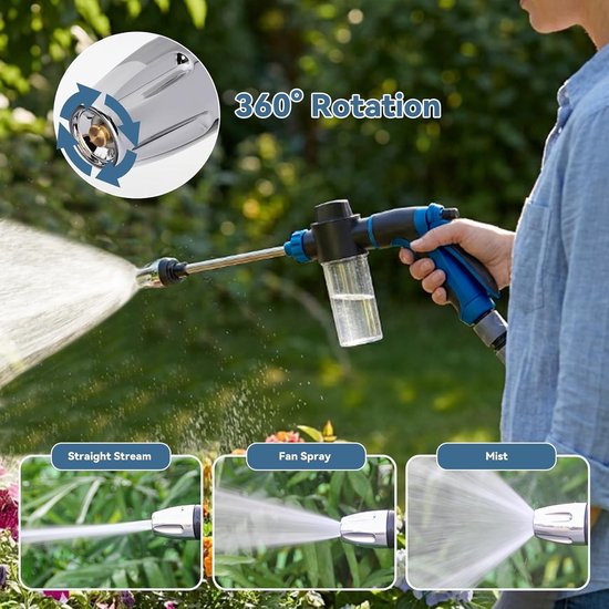 Hogedrukspuit voor auto- en tuinreiniging, inclusief schuimemmer, tuinslang en 3 aansluitingen, ideaal voor patio en buitengebruik — afbeelding 3