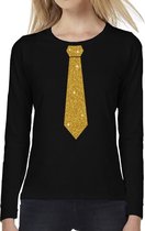 Stropdas goud glitter long sleeve t-shirt zwart voor dames XL