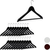 Relaxdays 20x kledinghangers hout zwart - broeklat - kleerhangers - draaibare haken