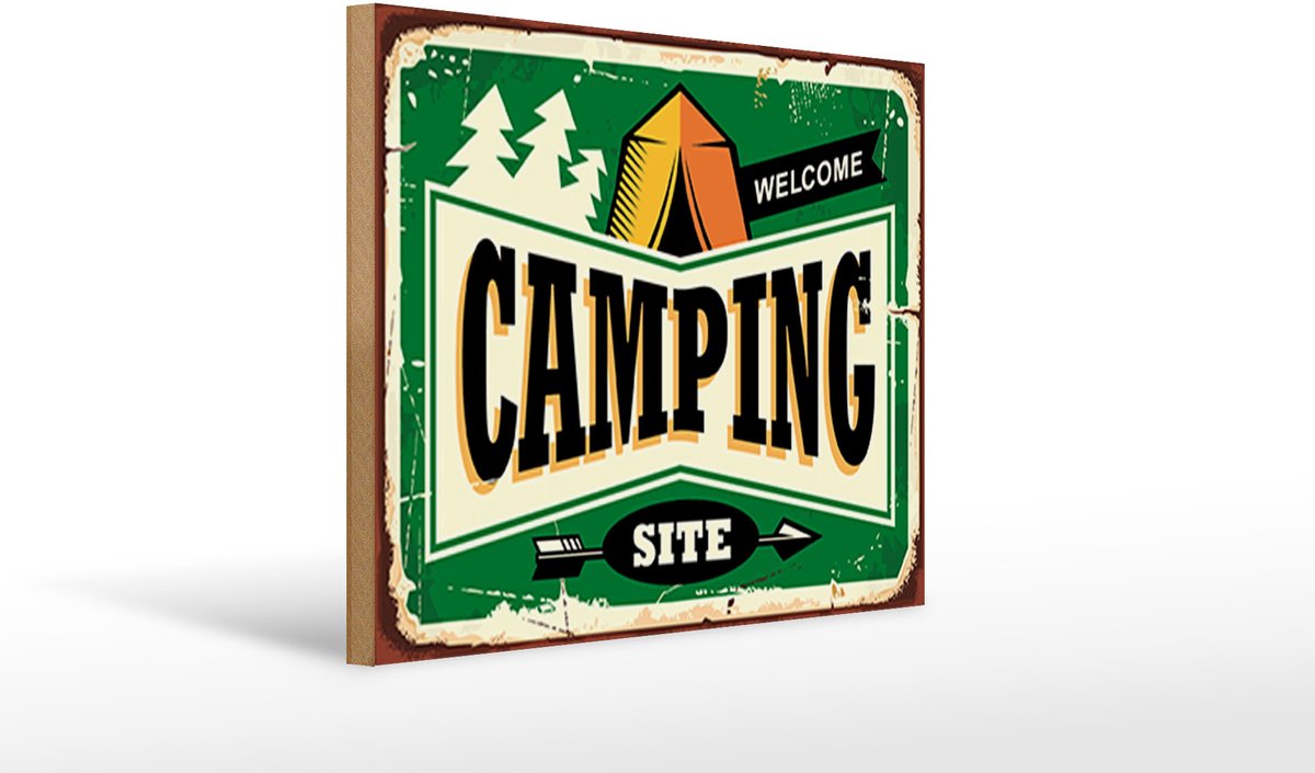 Holzschild Retro 40x30cm Camping welcome