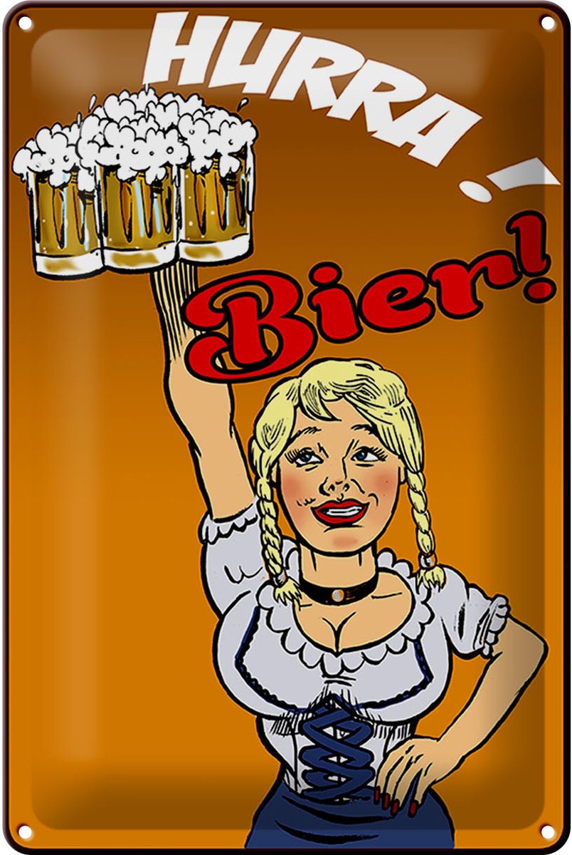Blechschild Pinup 20x30cm Hurra Bier