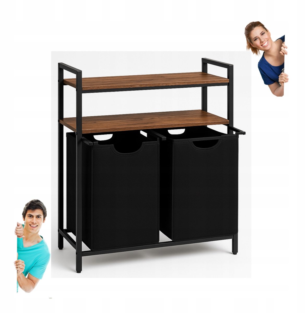 Merkloos Dubbele Wasbox met Plank - Zwart