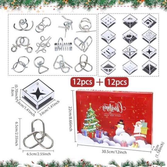 Calendrier De L'Avent Puzzle 2025 - 24 Casse-Têtes Bois Et Anneaux Métal - Jeu Famille Noël