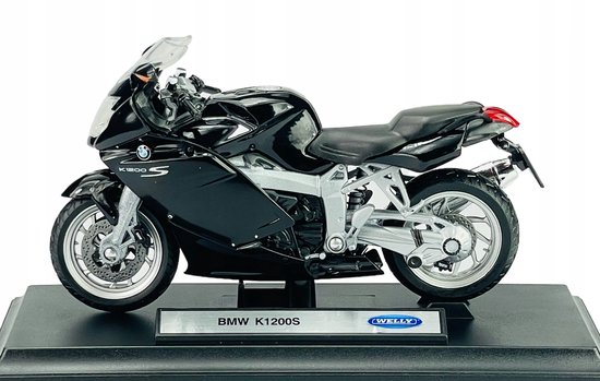 Welly BMW K1200S – Modèle Moto Échelle 1:18, Noire, Roues Et Guidon Mobiles, Métal