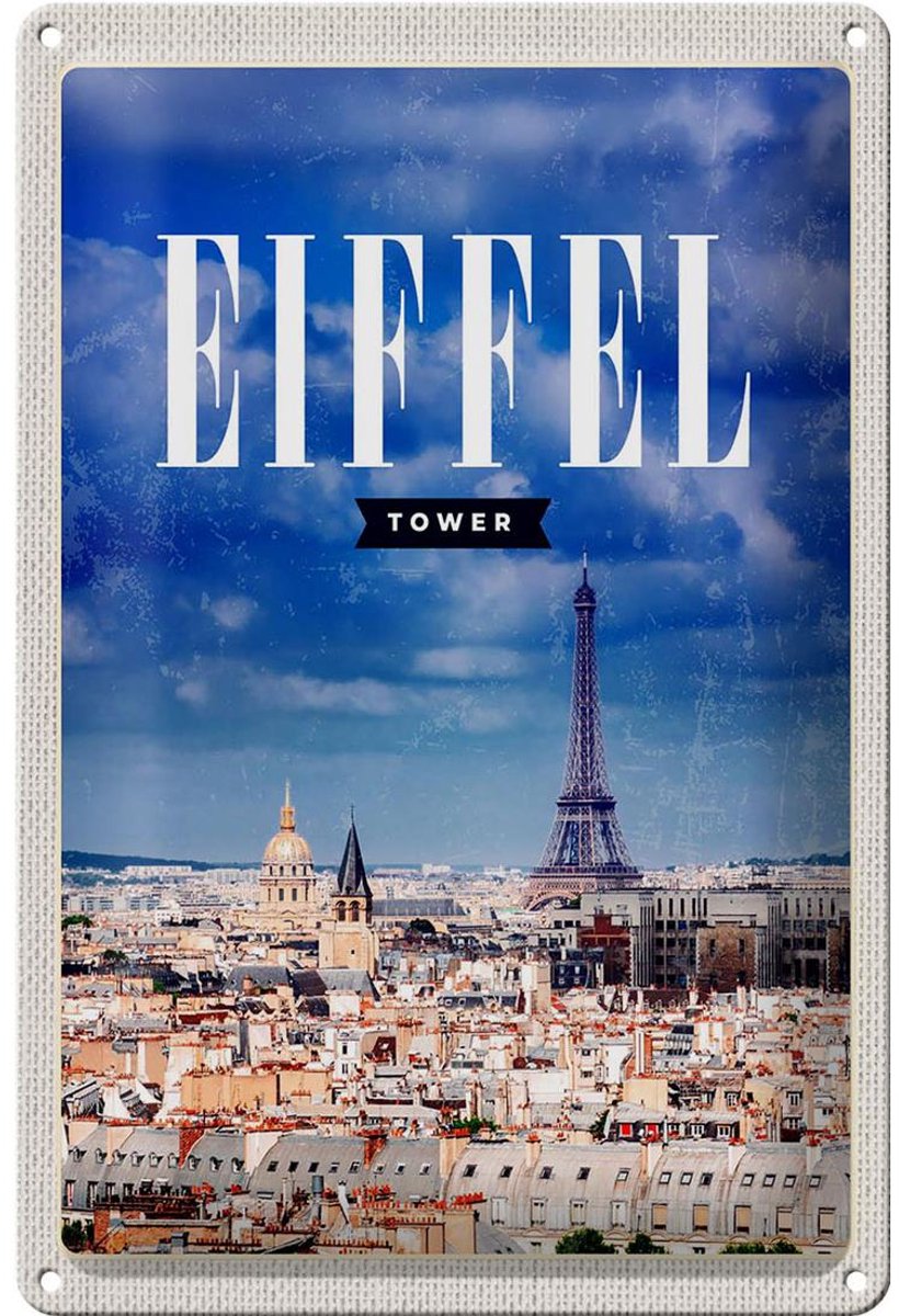 Blechschild Reise 20x30cm Eiffel tower Panorama Bild Retro