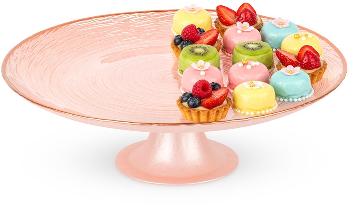 Taartplateau op Voet Glas Roze 28 cm - Taart - Plateau - Cake Standaard