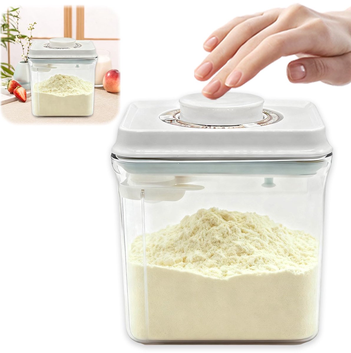 Unyqoos® Ruime poederopslagdoos van 1800ml met lepel en drukknopsluiting