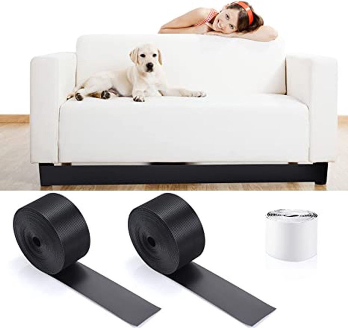 5 rollen PVC-barrières om te voorkomen dat huisdieren onder bedden komen; barrières van 5 cm breed, 2 meter barrières en 50 cm installatieband.