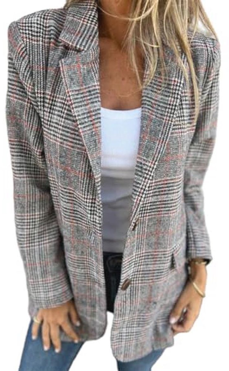Tweed Blazer voor Dames - Casual Houndstooth Werk Jasje voor Herfst en Winter