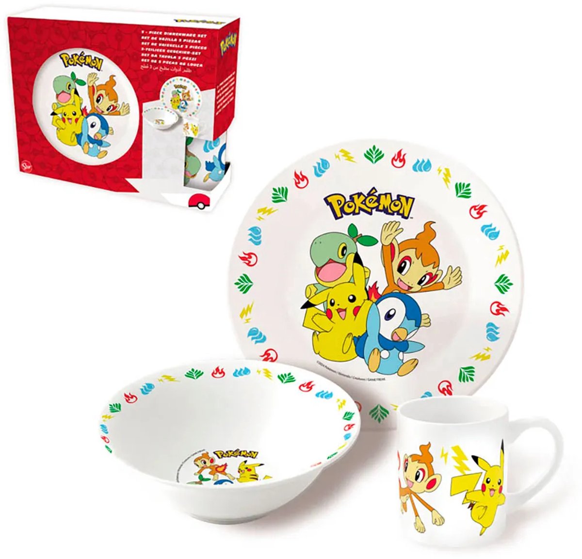 Stor Pokémon Vrolijke Leuke Keramische Kom Bord En Mok Set Lunch Tas Veelkleurig