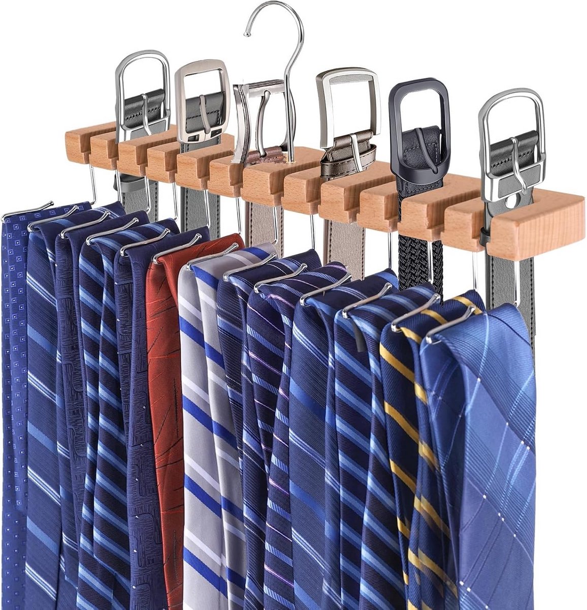Houten Riemen en Accessoires Organizer met 25 Haken voor Kledingkast