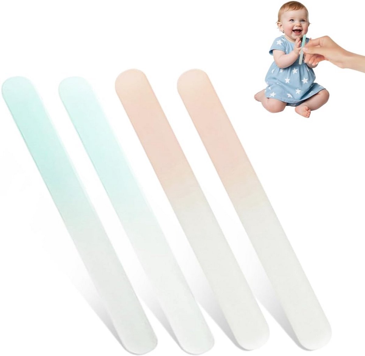 Glazen nagelvijlen set voor baby's en kinderen - 4 stuks in blauw en roze