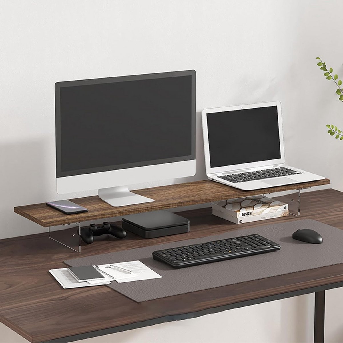 Houten Monitorverhoger met Opbergruimte - Ergonomische Desktop Organizer voor PC en Laptop