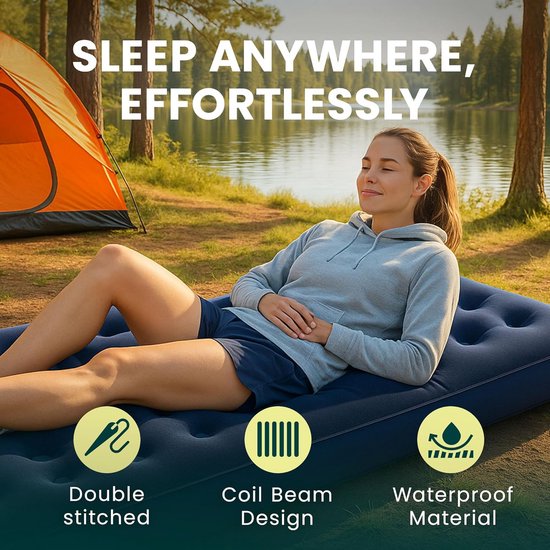 Comfortabel Eenpersoons Luchtbed - Snel Opblaasbaar & Waterdicht - Ideaal als Campingmatras voor Volwassenen en Kinderen van Comfortabel. — afbeelding 3
