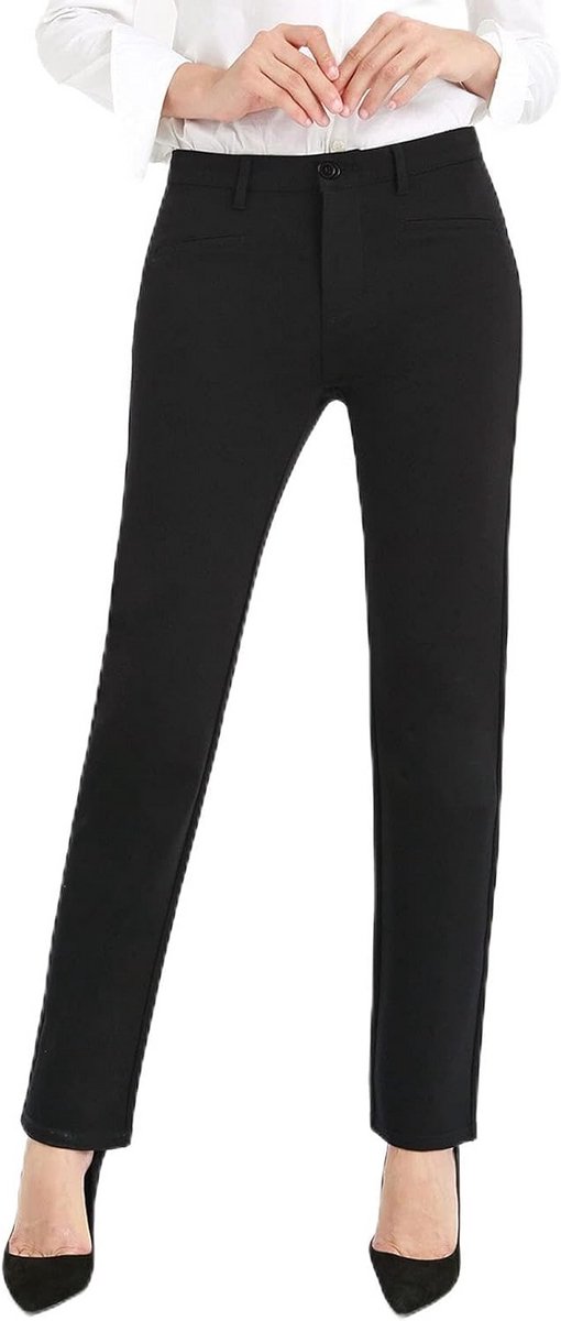 Elegante Zwarte Damesbroek met Hoge Taille en Elastische Tailleband