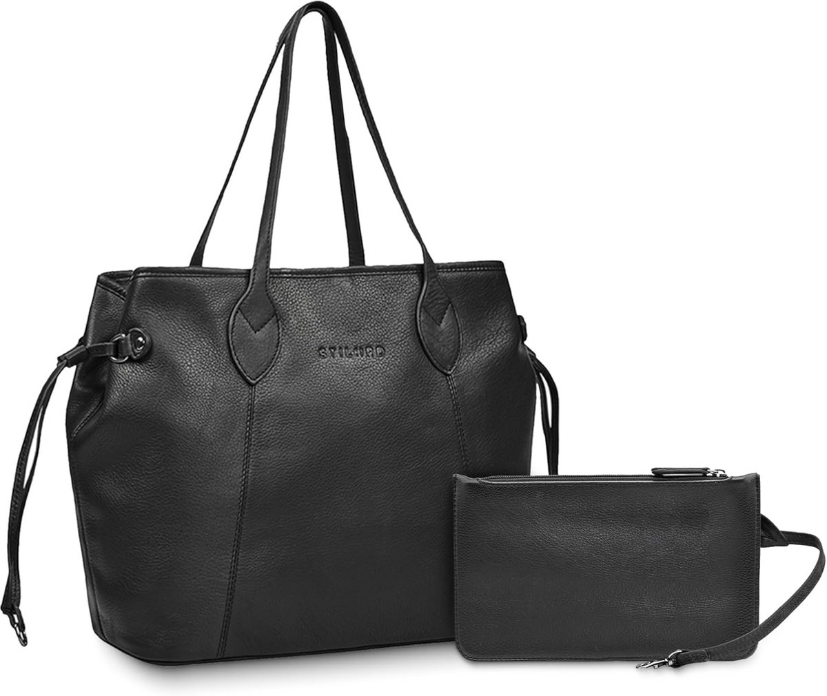 Grote Leren Dames Shopper Tas met Kleine Clutch Bag