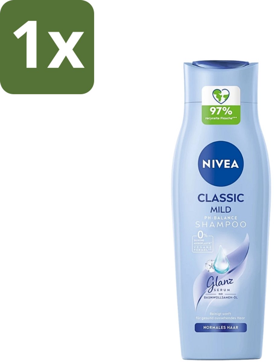 1 x Nivea - Classic Mild Care Shampoo - Voor Extra Glans - 250 ml - Extra Glans - Haar Verzorging - Katoenzaadolie - Mild Shampoo - Gezonde Uitstraling