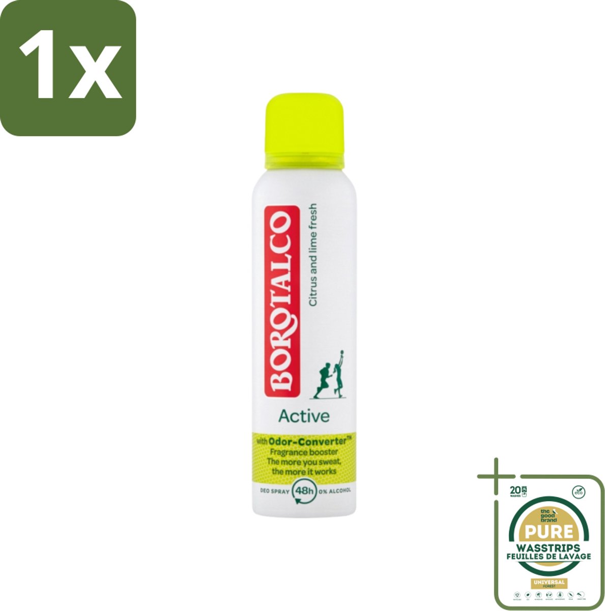 1 x Borotalco - Deodorant Spray - Active - Citrus & Lime Fresh - 0% Alcohol - 150 ml- Deodorant Spray - Citrus & Lime Fresh - 0% Alcohol - Gevoelige Huid - Langdurige Bescherming