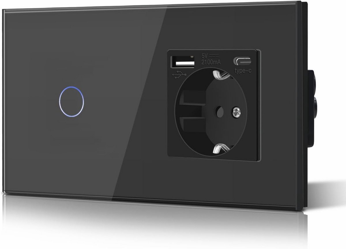 Lichtschakelaar met stopcontact en USB-oplaadstation | Modern inbouwdesign