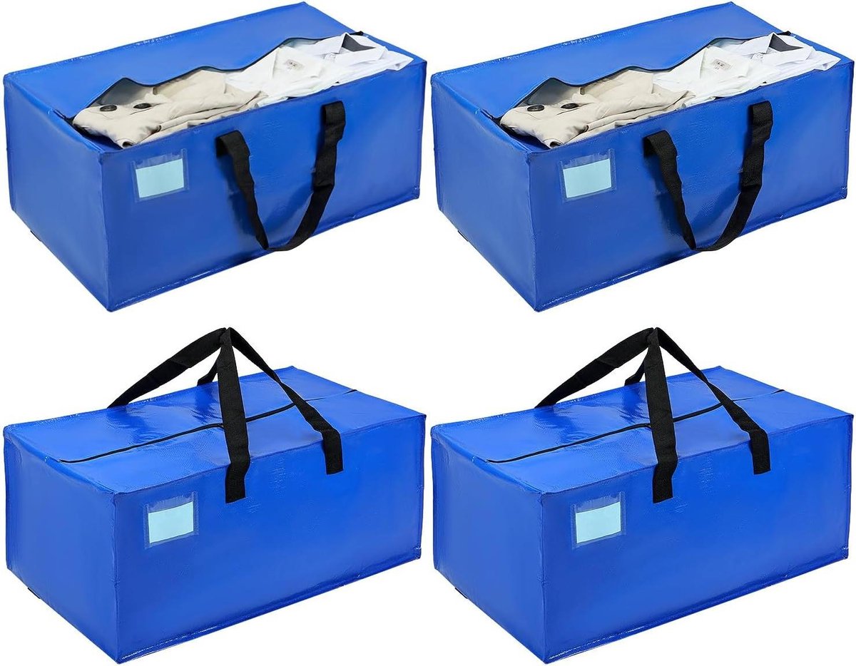 E-Ambar - Opbergzakken voor dekbedden, kleding en bagage - set van 4 - blauw
