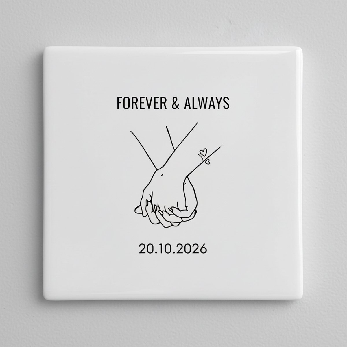 Nevolis Forever & Always Handen Lijntekening Decoratieve Tegel – Gepersonaliseerde Liefde Datum Wanddecoratie – 15 x 15 cm Multi Color