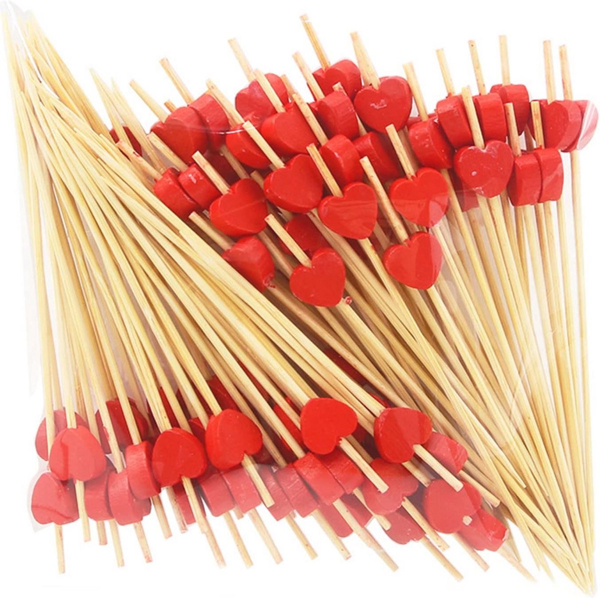 100 Stuks Rood Hart Bamboe Tandenstokers voor Feestjes en Decoratie