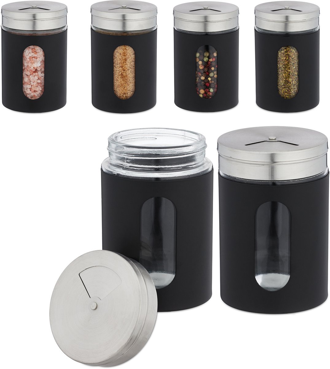 kruidenstrooiers - 12 stuks - 11xØ7 cm - zwart