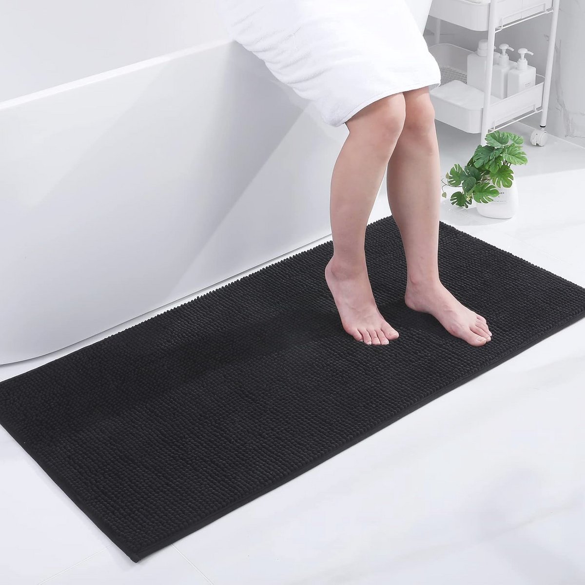 Chenille Badmat 60 x 120 cm - Antislip, Zacht en Absorberend - Wasbaar in Zwart