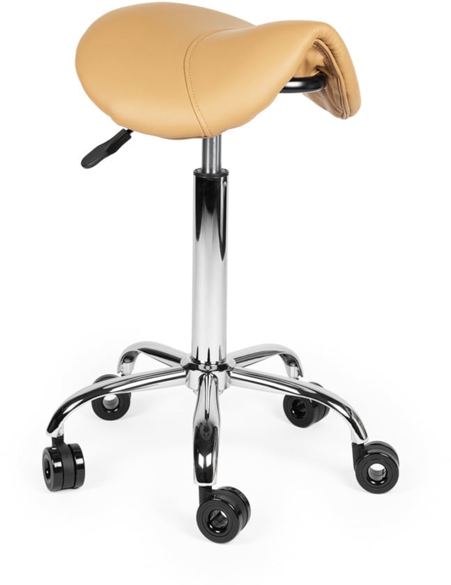 Ergonomische Kapperskruk Beige op Wielen Standaard (50-68cm) / zonder Voetsteun
