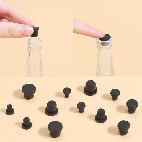 50 Stuks Silicone Rubber Stopper 5 Maten Zwart Rond Waterdicht voor Flessen en Buizen — afbeelding 3