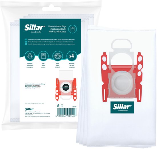 Sillar Stofzuigerzakken synthetisch - anti-allergeen - 4 filterlagen - vervanging voor BBZ41FGALL/ 17000940 /17003048 - geschikt voor stofzuigers Bosch GL20 GL30 GL45 Serie 2 4 6 8 Compaxx, Siemens - 4 stuks