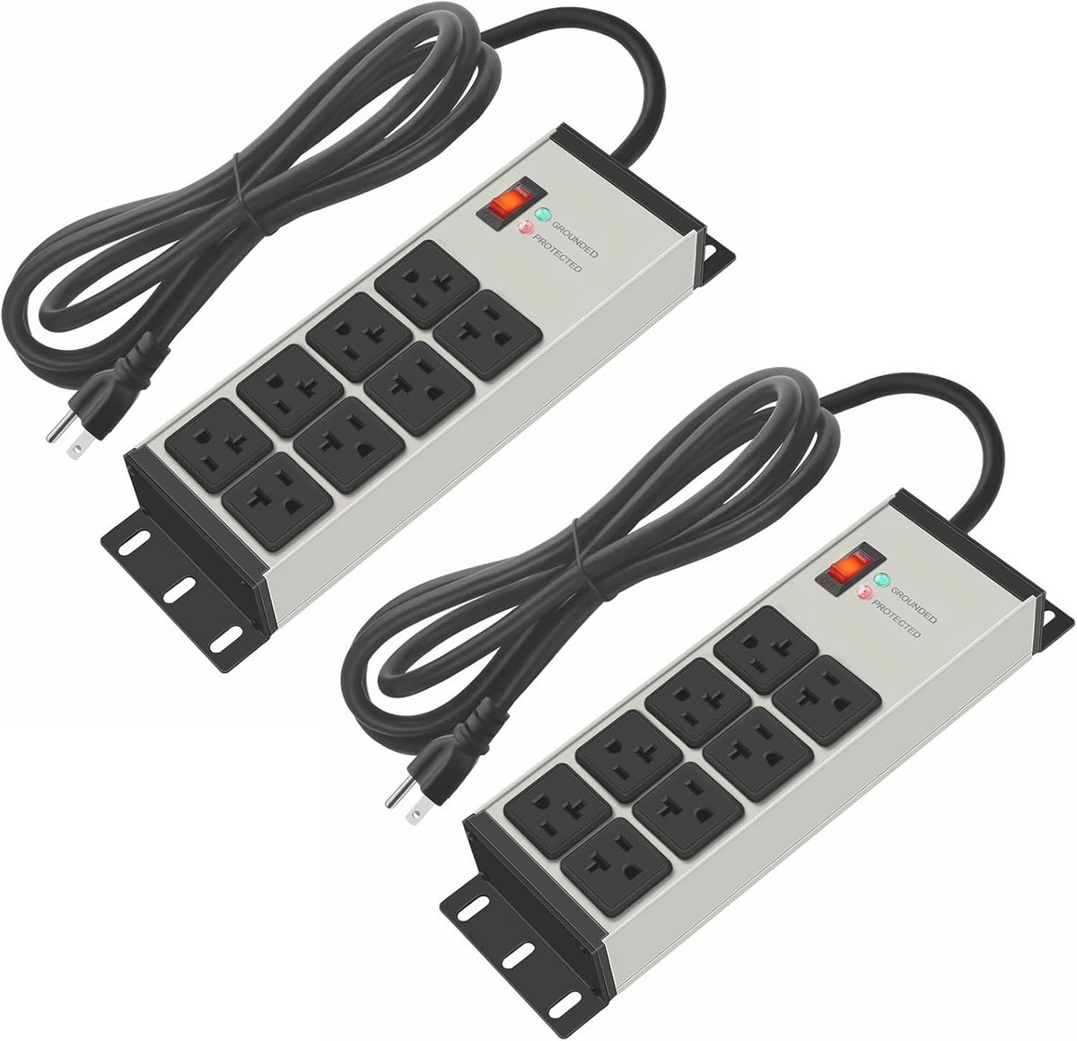 Heavy Duty Power Strip met 8 Uitgangen en Overspanningsbeveiliging - 20 AMP, 6 FT Verlengsnoer