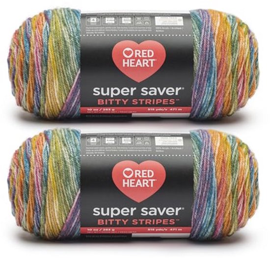 Red Heart Super Saver Bitty Stripes Moonbeam – 2 Bollen Van 283g – 100% Acryl – #4 Worsted – 471 Meter – Veelkleurig Regenboogeffect – Voor Breien En Haken