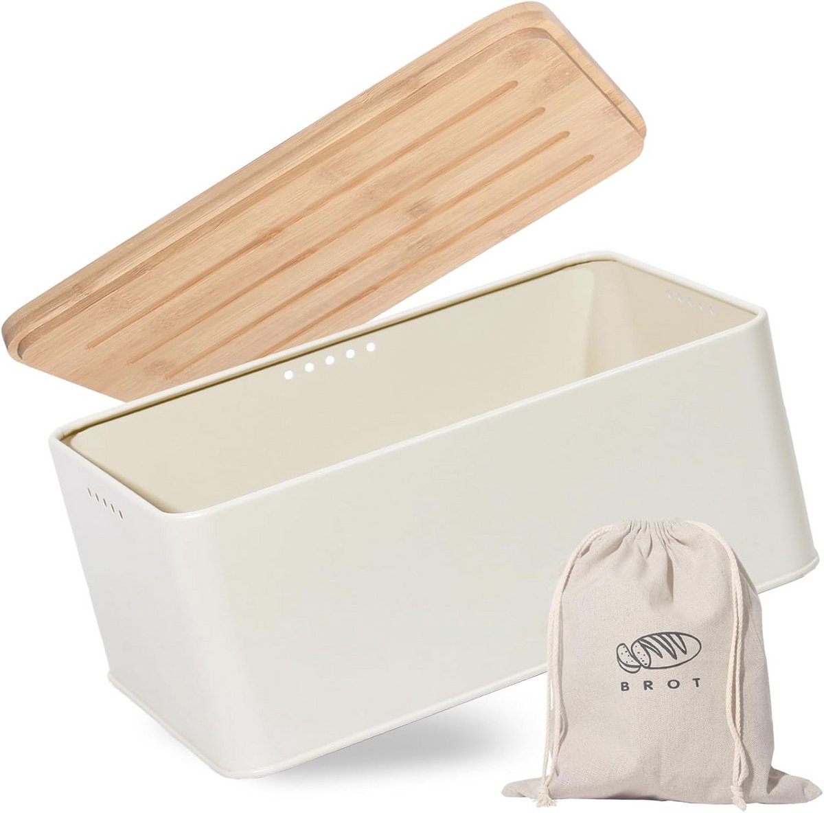 Broodtrommel met Snijplank en Houten Deksel - 33 x 21 x 15 cm - Matte Broodtrommel met Ventilatie voor Langdurige Frisheid