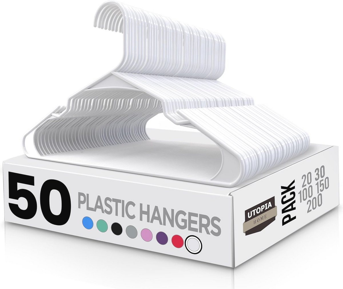 50 Stuks Witte Klederbügels van Kunststof - Ruimtebesparende en Duurzame Kledinghangers