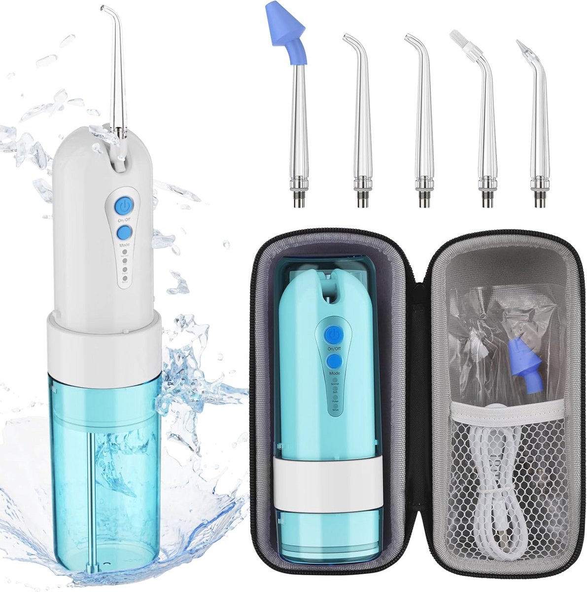 Draadloze Monddouche met 4 Modi en 5 Opzetstukken – IPX7 Waterdicht voor Thuis en Reizen