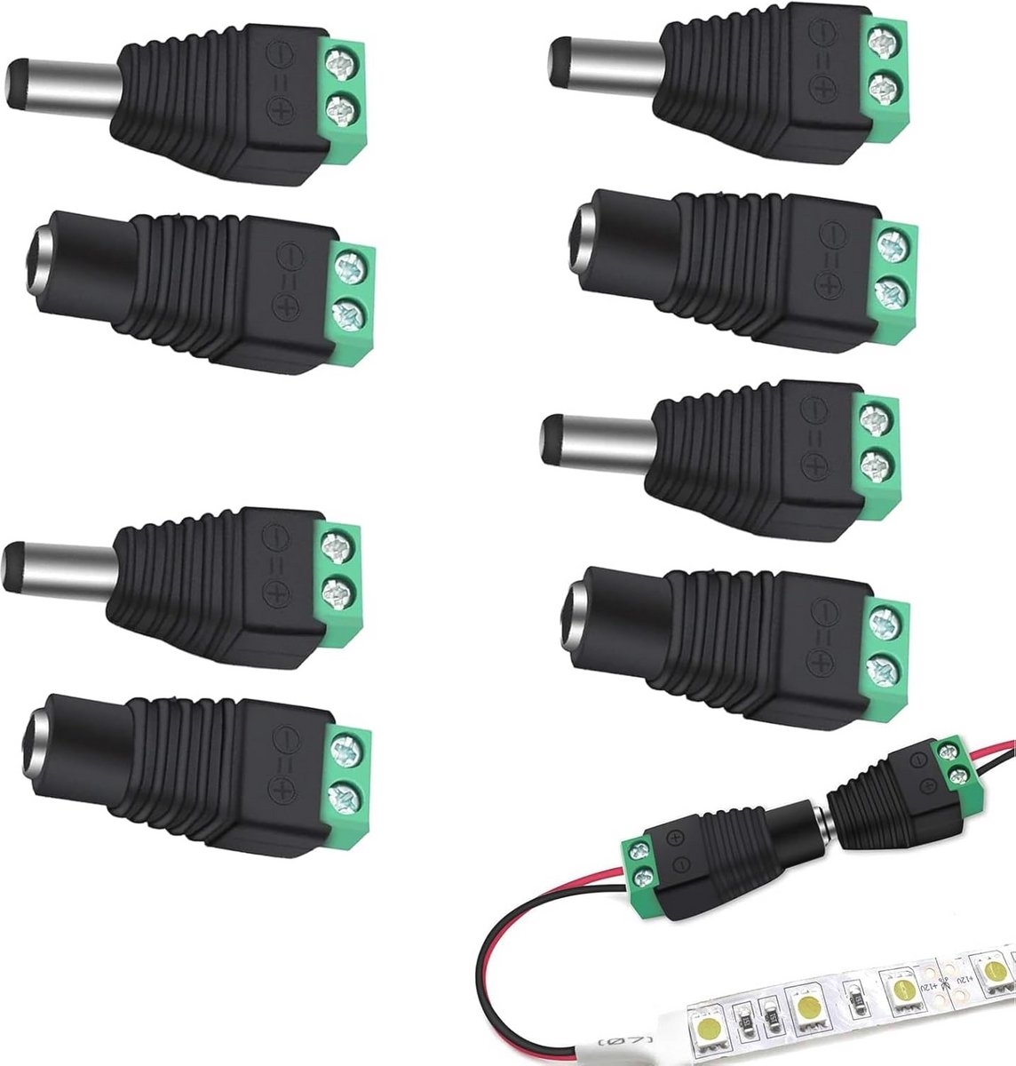 12V DC Adapter Connector Set - 5.5mm x 2.1mm Voedingspluggen voor Beveiligingscamera en LED Strips