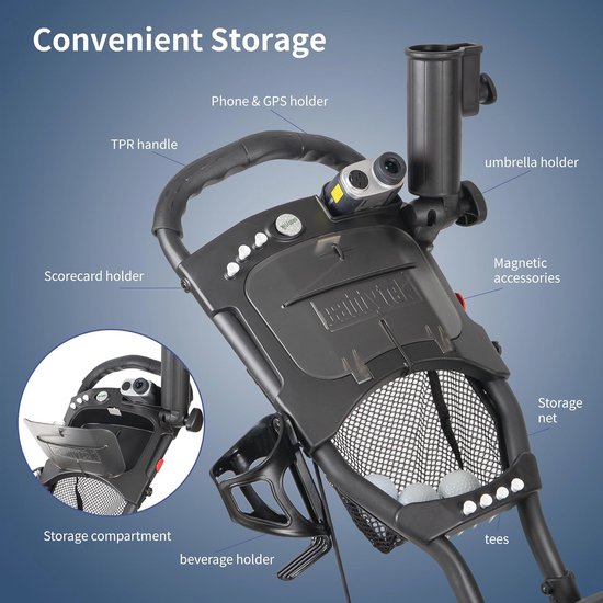 4-Wiel Golf Push Cart - Lichtgewicht en Verstelbaar van Merkloos — afbeelding 2
