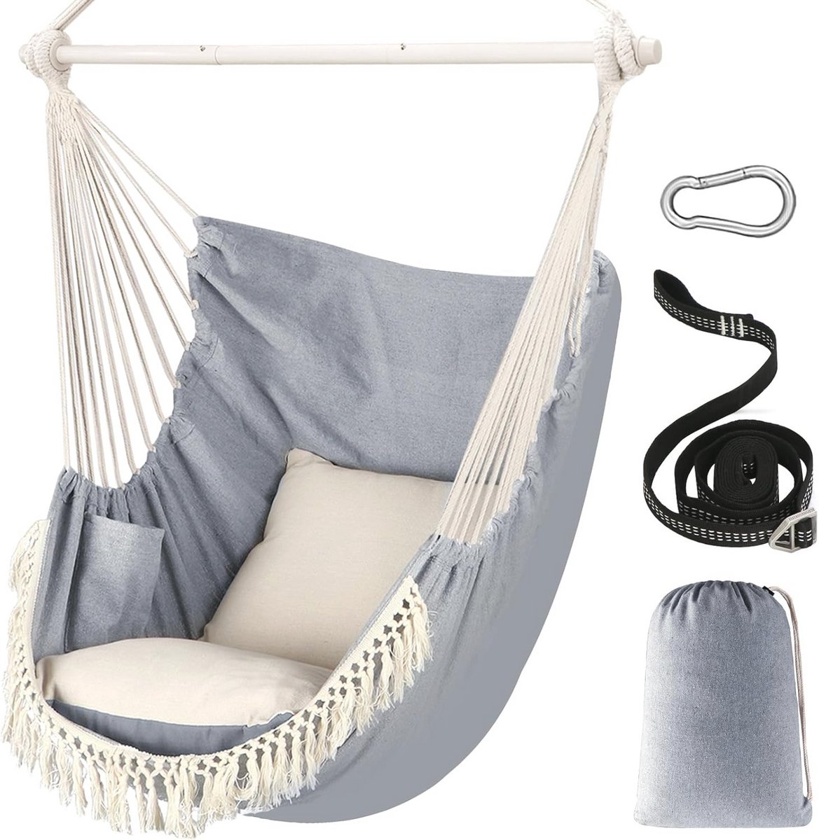 Hangmatstoel max. 227 kg met 2 kussens en metalen strooistang - Boho-stijl